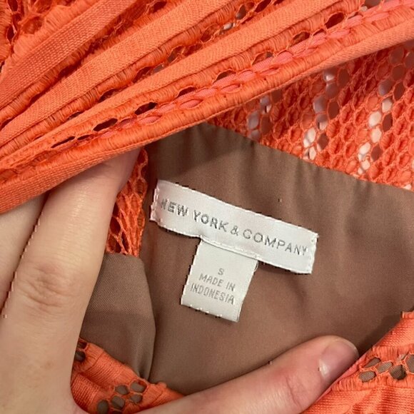 NEW YORK COMPANY NY&CO Eyelet Fit Flare Dress Coral Orange Pink Sleeveless Midi - Picture 4 of 13
